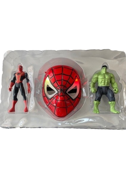 Hulk Spiderman Figür ve Işıklı Örümcek Adam Maske Seti Oyuncak Hulk Oyuncak Örümcek Adam