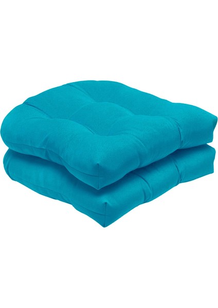 2x Tepeli Koltuk Minderleri Yuvarlak Geri 19 "x 19" Veranda Mobilya Sandalye Pedleri Lake Mavi