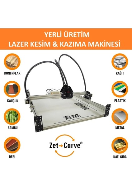 Lazer Cnc Kesim - Kazıma Ve Markalama Makinesi 80 - 200 Watt 80 x 100 Cm İşleme Alanı