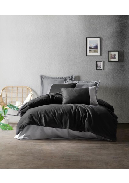 Plain Çift Kişilik Nevresim Takımı Siyah Gri