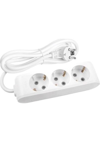 Üçlü Grup Priz Özel 3x1,5 mm Kablo ile Seyyar Uzatma 25 Metre Beyaz