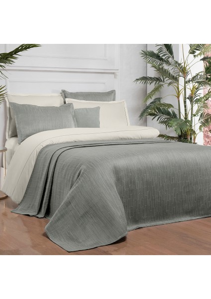 Tasula Bej Çift Kişilik Nevresim Takımı ve Yatak Örtüsü Seti