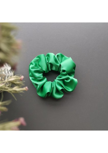 Scrunchies Yeşil Saten Lastik Toka