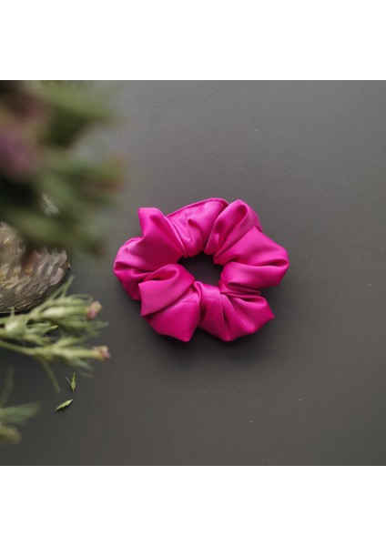 Scrunchies Fuşya Saten Lastik Toka