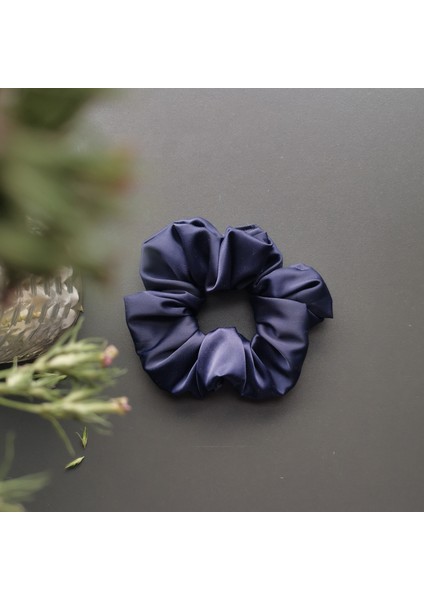 Scrunchies Lacivert Saten Lastik Toka
