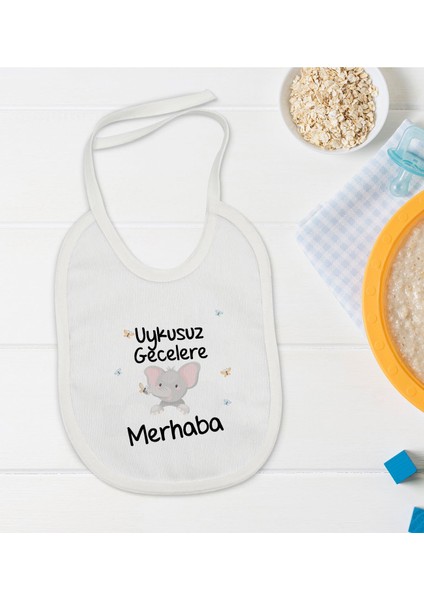 Kids Uykusuz Gecelere Merhaba Tasarımlı Bebek Mama Önlüğü - Model 1