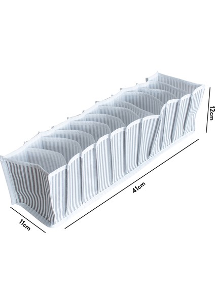 11 Gözlü Çekmece Içi Gri Çizgili Düzenleyici Organizer - Small 11 x 41 x 12 cm
