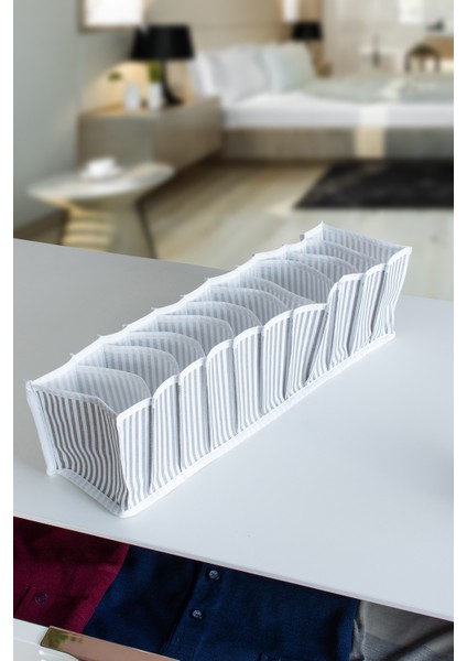11 Gözlü Çekmece Içi Gri Çizgili Düzenleyici Organizer - Small 11 x 41 x 12 cm