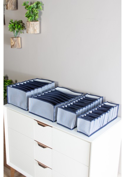 11 Gözlü Çekmece Içi Lacivert Çizgili Düzenleyici Organizer - Small 11 x 41 x 12 cm