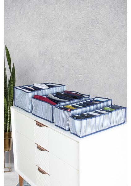 11 Gözlü Çekmece Içi Lacivert Çizgili Düzenleyici Organizer - Small 11 x 41 x 12 cm