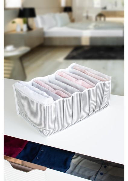 8 Gözlü Çekmece Içi Gri Çizgili Düzenleyici Organizer - Large 24 x 37 x 18 cm