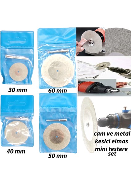 Gravür Makinası Metal Cam Taş Kesme Elmaslı Testere Seti 4 Parça Kaliteli 30 mm 40 mm 50 mm 60 mm