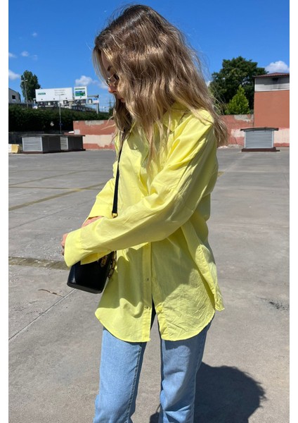 Sarı Oversize Basic Cepli Poplin Gömlek MG1530 modelleri