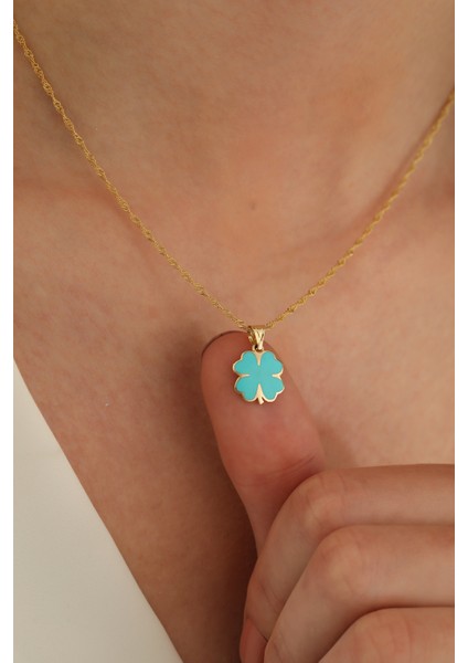 14 Ayar Altın Singapur Zincir Yonca Kolye