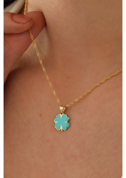 14 Ayar Altın Singapur Zincir Yonca Kolye modelleri