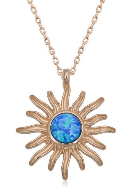 ​gümüş Mavi Opal Taşlı Güneş Kadın Kolye