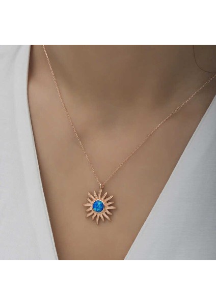 ​gümüş Mavi Opal Taşlı Güneş Kadın Kolye fırsatları