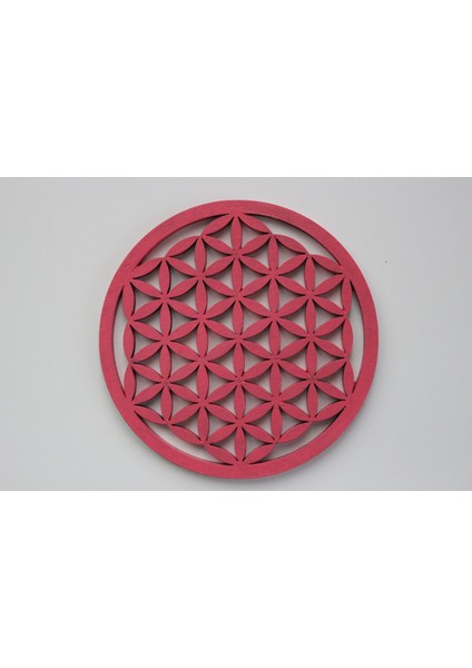 Yaşam Çiçeği Ahşap Bardak Altlığı & Küçük Grid Pembe Renkli (10 Cm)