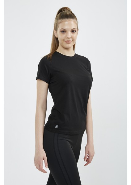 Bayan T-Shirt Siyah Bisiklet Yaka