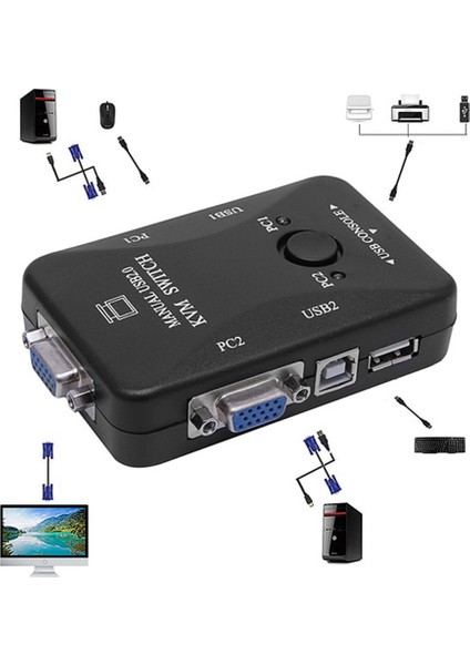 2 Port USB Kvm Switch 2 Pc Kasa Tek Kontrol