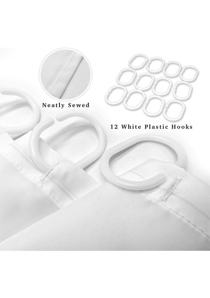 12 Kancalı Yıkanabilir Su Geçirmez Banyo Perdesi - Beyaz (Yurt Dışından) fiyatları