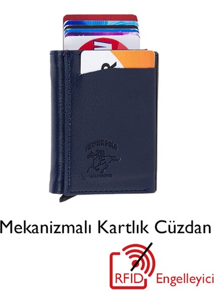 Nws-Newish Adelina Unisex Suni Deri Mekanizmalı Otomatik Kızaklı Kartlık Cüzdan (7CMX10CM)