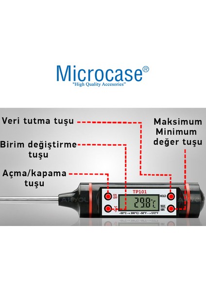 Mutfak Için Dijital Gıda Termometresi Sıvı Gıda,et,su,süt Yiyecek Sıcaklık Ölçer - AL2964