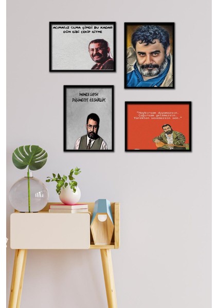 Ahmet Kaya Sözlü 4 Parça Çerçeve Görünümlü Set Tablo