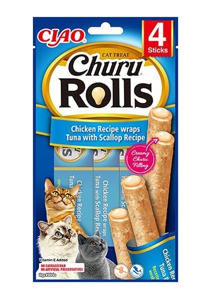 Churu Rolls Sticks Deniz Taraklı, Tavuk Sargılı ve Ton Balıklı Kedi Ödülü 10GR 4lü