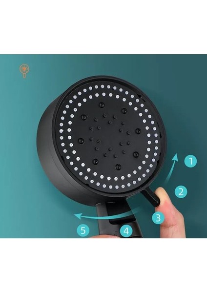Siyah Turbo 5 Fonksiyonlu Pervaneli Duş Başlığı Su Tasarruflu El Duşu Blackedition