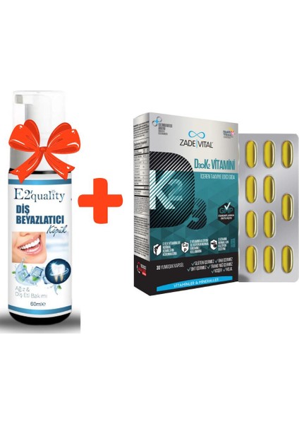 E2'Quality Diş Beyazlatıcı Köpük + Zade Vital D3k2 Vitamini 30 Yumuşak Kapsül