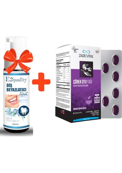 E2'Quality Diş Beyazlatıcı Köpük + Zade Vital Çörek Otu Yağı Blister 60 Kapsül