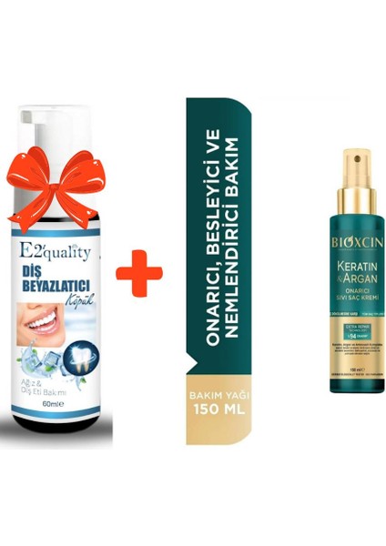 E2'Quality Diş Beyazlatıcı Köpük + Bioxcin Keratin & Argan Onarıcı Sıvı Saç Bakım Kremi 150 Ml - Yıpranmış Ve Hasar Görmüş Saçlar