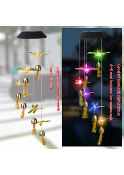 Dragonfly Solar Wind Chime LED Renk Değişen Dış Mekan Dize Işık Bahçe Dekorasyonu ve Aile Yemeği Dekorasyonu Için Uygundur(Yurt Dışından)