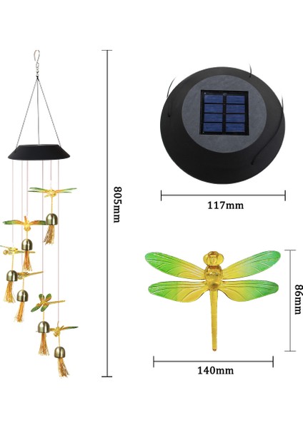 Dragonfly Solar Wind Chime LED Renk Değişen Dış Mekan Dize Işık Bahçe Dekorasyonu ve Aile Yemeği Dekorasyonu Için Uygundur(Yurt Dışından)