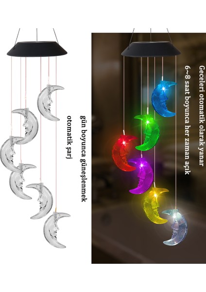 Renk Değiştiren LED Güneş Işığı Ay Rüzgar Çanları Bahçe Dekorasyonu Avlu Suya Dayanıklı LED Işık Aydınlatma Kolye(Yurt Dışından)