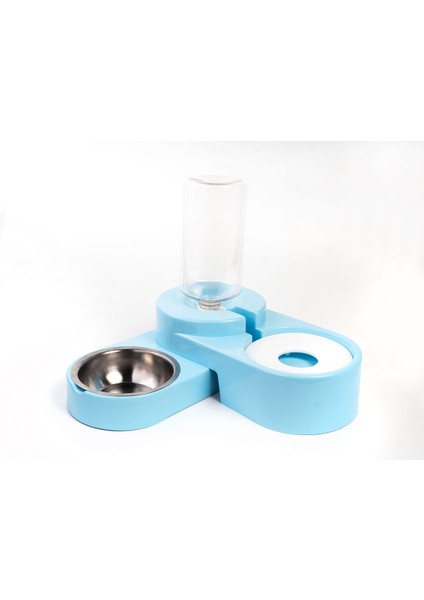 Köşeli Ayarlanabilir Hazneli Çelik Taslı Kedi-Köpek Mama ve Su Kabı Seti 1000ML Pembe