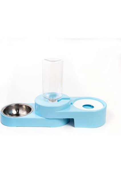 Köşeli Ayarlanabilir Hazneli Çelik Taslı Kedi-Köpek Mama ve Su Kabı Seti 1000ML Pembe
