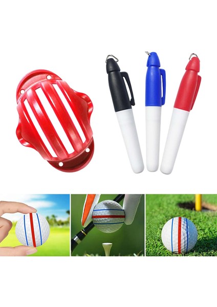 Golf Topu Liner Marker Çizgi Çizim Şablonu Hizalama Stencil Koyarak Aıds 3 Kalem ile Kırmızı (Yurt Dışından) fiyatları