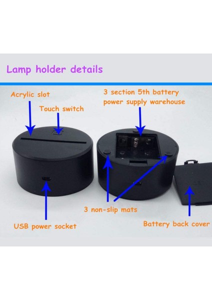 3D Renk Değiştiren Gece Lambası Siyah (Yurt Dışından)