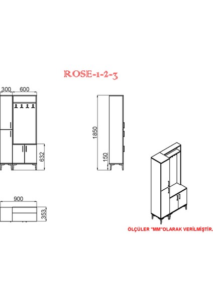 Rose-1-3 Portmanto Vestiyer Ayakkabılık RS01