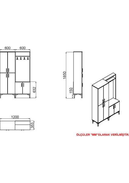 Kalender Dekor Rose-1-4 Portmanto Vestiyer Ayakkabılık RS01