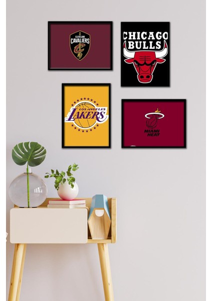 Basketbol Takımları 4 Parça Çerçeve Görünümlü Set Tablo