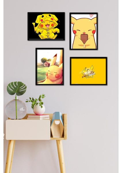 Pikachu 4 Parça Çerçeve Görünümlü Set Tablo