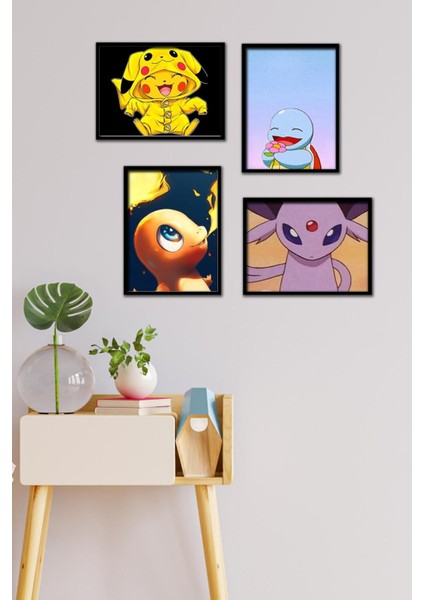 Pokemon 4 Parça Çerçeve Görünümlü Set Tablo