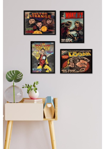Marvel Afişleri 4 Parça Çerçeve Görünümlü Set Tablo