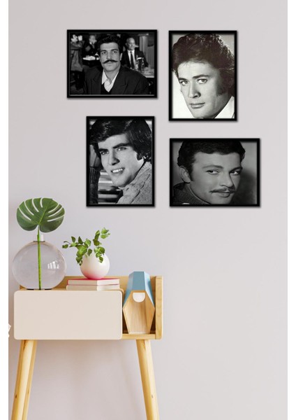 Yeşilçam Erkek Aktörler 4 Parça Çerçeve Görünümlü Set Tablo