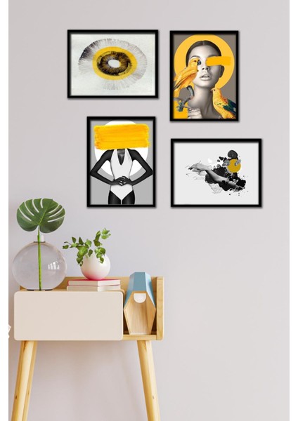 Enerji Çeken 4 Parça Çerçeve Görünümlü Set Tablo