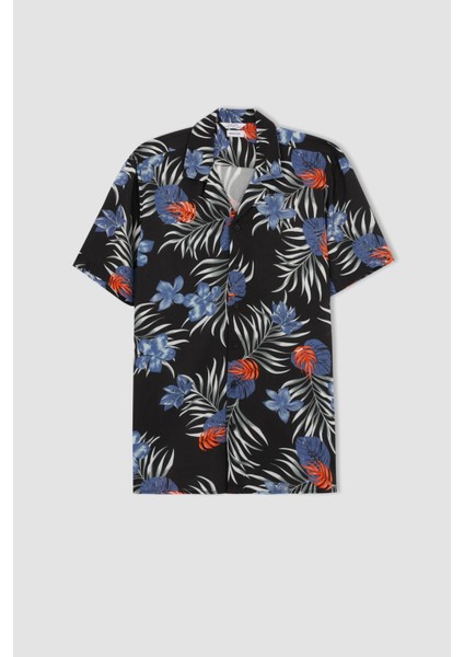 Regular Fit Baskılı Viskon Kısa Kollu Hawaii Gömlek X5128AZ22HS