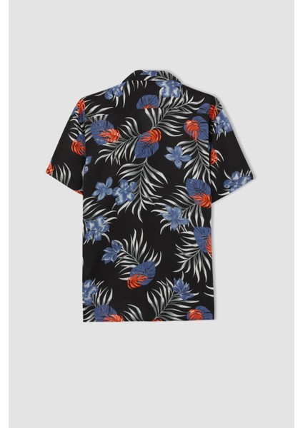 Regular Fit Baskılı Viskon Kısa Kollu Hawaii Gömlek X5128AZ22HS
